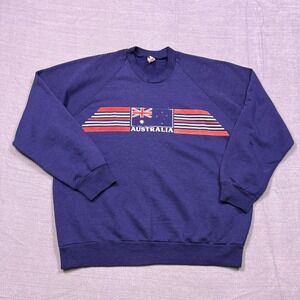 Vintage Australia Flag Graphic Sweatshirt Mens Large Blue Raglan Sleeve Pullover